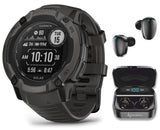 Wearable4U Garmin Instinct 2X Solar Rugged 50 mm GPS Smartwatch Graphite with Power Glass Lens LED Flashlight Black Earbuds Bundle