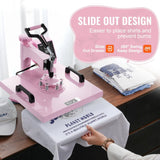Heat Press Machine 15x15 in 8 in 1 with 30oz Tumbler Press T-Shirts Pink