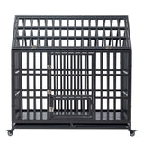 Heavy-Duty Carbon Steel Dog Kennel Cage Crate W/ Sloped Roof And Wheels, 48" (SAK73812)