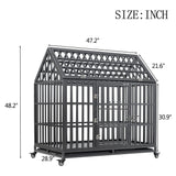 Heavy-Duty Carbon Steel Dog Kennel Cage Crate W/ Sloped Roof And Wheels, 48" (SAK73812)