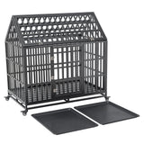 Heavy-Duty Carbon Steel Dog Kennel Cage Crate W/ Sloped Roof And Wheels, 48" (SAK73812)