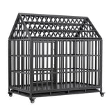 Heavy-Duty Carbon Steel Dog Kennel Cage Crate W/ Sloped Roof And Wheels, 48" (SAK73812)