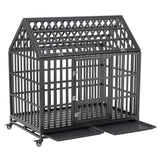 Heavy-Duty Carbon Steel Dog Kennel Cage Crate W/ Sloped Roof And Wheels, 48" (SAK73812)
