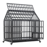 Heavy-Duty Carbon Steel Dog Kennel Cage Crate W/ Sloped Roof And Wheels, 48" (SAK73812)