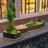 Heavy-Duty Commercial Outdoor Stainless Steel Bench With Wood Seat And Planter Box [Made-To-Order] (SAK41578)