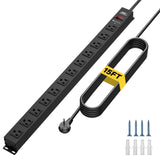 CRST 12-Outlet Metal Surge Protector Power Strip — Mountable, 2100J, 6FT/15FT Cord