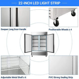 Large 49 Cu.Ft. Two Door Stainless Steel Commercial Industrial Restaurant Freezer, 54" (SAK57246)