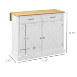 HOMCOM Farmhouse Kitchen Island Cart with Drop Leaf Breakfast Bar, 2 Drawers, Adjustable Shelves, White Wood