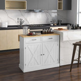 HOMCOM Farmhouse Kitchen Island Cart with Drop Leaf Breakfast Bar, 2 Drawers, Adjustable Shelves, White Wood