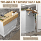HOMCOM Farmhouse Kitchen Island Cart with Drop Leaf Breakfast Bar, 2 Drawers, Adjustable Shelves, White Wood