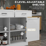 HOMCOM Farmhouse Kitchen Island Cart with Drop Leaf Breakfast Bar, 2 Drawers, Adjustable Shelves, White Wood
