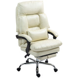Overstuffed Office Chair, High Back Desk Chair with Foot Rest, Reclining PU Leather Computer Chair, Cream White