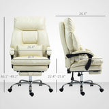 Overstuffed Office Chair, High Back Desk Chair with Foot Rest, Reclining PU Leather Computer Chair, Cream White