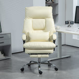 Overstuffed Office Chair, High Back Desk Chair with Foot Rest, Reclining PU Leather Computer Chair, Cream White