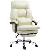 Overstuffed Office Chair, High Back Desk Chair with Foot Rest, Reclining PU Leather Computer Chair, Cream White