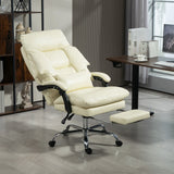 Overstuffed Office Chair, High Back Desk Chair with Foot Rest, Reclining PU Leather Computer Chair, Cream White