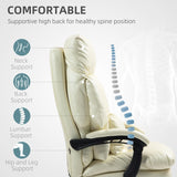 Overstuffed Office Chair, High Back Desk Chair with Foot Rest, Reclining PU Leather Computer Chair, Cream White
