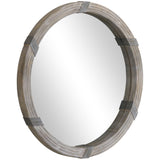 HOMCOM Round Wood Wall Mirror 31 Inch Natural Wood Color for Living Room Bedroom