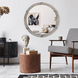HOMCOM Round Wood Wall Mirror 31 Inch Natural Wood Color for Living Room Bedroom