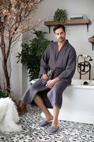 Waffle Kimono Spa Bathrobe for Men -  Absorbent, Lightweight