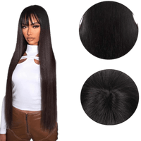 Human hair wig with bangs Natural black