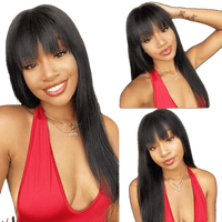 Human hair wig with bangs Natural black