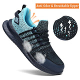 Steel Toe Shoes for Men and Women Comfortable Lightweight Work Safety Shoes Puncture Proof Slip Resistant Indestructible Sneakers Construction Work Utility Shoes 12 Women/10.5 Men Blue