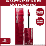 Maybelline New York Super Stay Vinyl Ink Liquid Lipstick - Long-Lasting High Shine Finish, 55 Royal