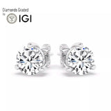 IGI, F/VS1, 3 CT Solitaire Lab-Grown Round Diamond Studs Earring 950 Platinum