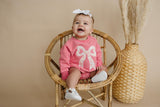 Pink Baby Romper: Floral Bow Applique Sweatshirt Outfit