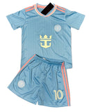 Lionel Messi Kids Blue Miami Soccer Jersey Set Football Youth Toddler