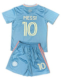 Lionel Messi Kids Blue Miami Soccer Jersey Set Football Youth Toddler