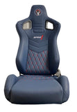 SPDZ1 Ballistic Racing Seats Deep Blue Leather with Red Cross Stitch Reclinable