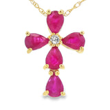 Ruby Diamond Cross Religious Pendant 10KT Yellow Gold
