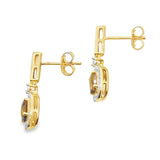 .88ct Quartz Diamond Dangle Earrings 10KT Yellow Gold