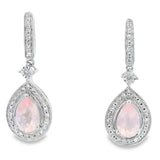 Rose Quartz Diamond Dangle Earrings 10KT White Gold