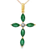 1.11ct Emerald Cross Religious Pendant 10KT Yellow Gold