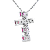 Ruby Diamond Cross Religious Pendant 10KT White Gold