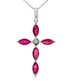 Ruby Diamond Cross Religious Pendant 10KT White Gold