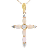Opal Diamond Cross Religious Pendant 10KT Yellow Gold