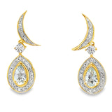 Aquamarine Diamond Dangle Earrings 10KT Yellow Gold