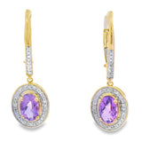 .98ct Amethyst Diamond Dangle Earrings 10KT Yellow Gold