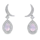 Rose Quartz Diamond Dangle Earrings 10KT White Gold
