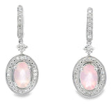 Rose Quartz Diamond Dangle Earrings 10KT White Gold
