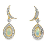 .42ct Opal Diamond Dangle Earrings 10KT Yellow Gold