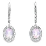 Rose Quartz Diamond Dangle Earrings 10KT White Gold