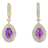 .88ct Amethyst Diamond Dangle Earrings 10KT Yellow Gold