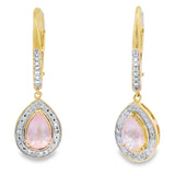 Rose Quartz Diamond Dangle Earrings 10KT Yellow Gold
