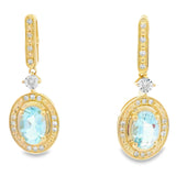 Aquamarine Diamond Dangle Earrings 10KT Yellow Gold