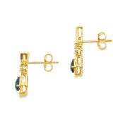 London Blue Topaz Dangle Earrings 10KT Yellow Gold